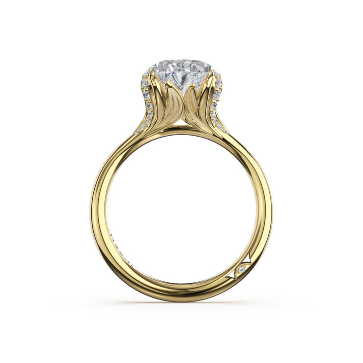 Oval Petal-Crown Pavé Accent Solitaire in 18kt Yellow Gold