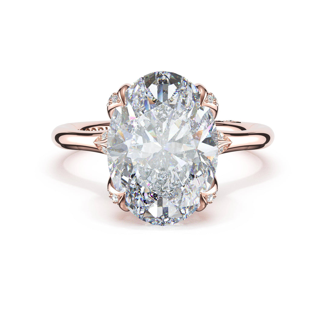 Oval Petal-Crown Pavé Accent Solitaire in 18kt Rose Gold