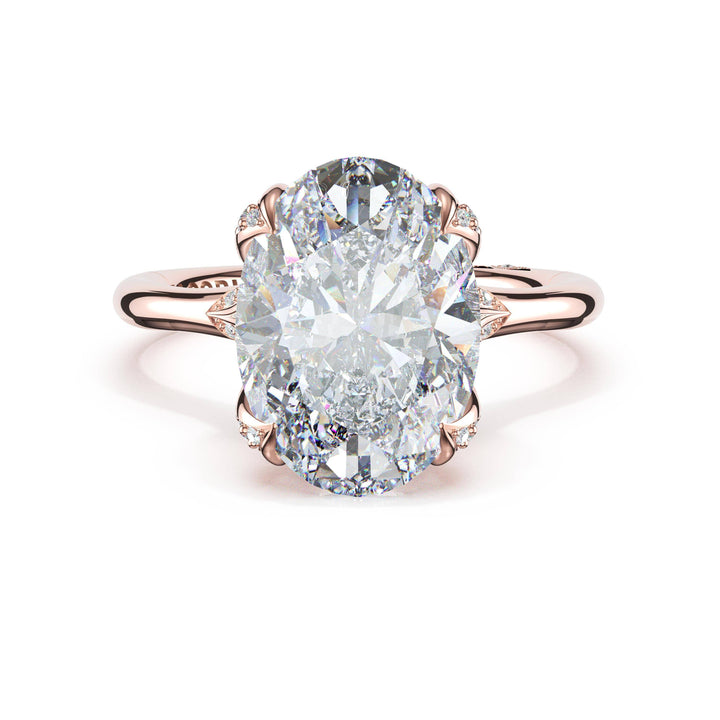 Oval Petal-Crown Pavé Accent Solitaire in 18kt Rose Gold