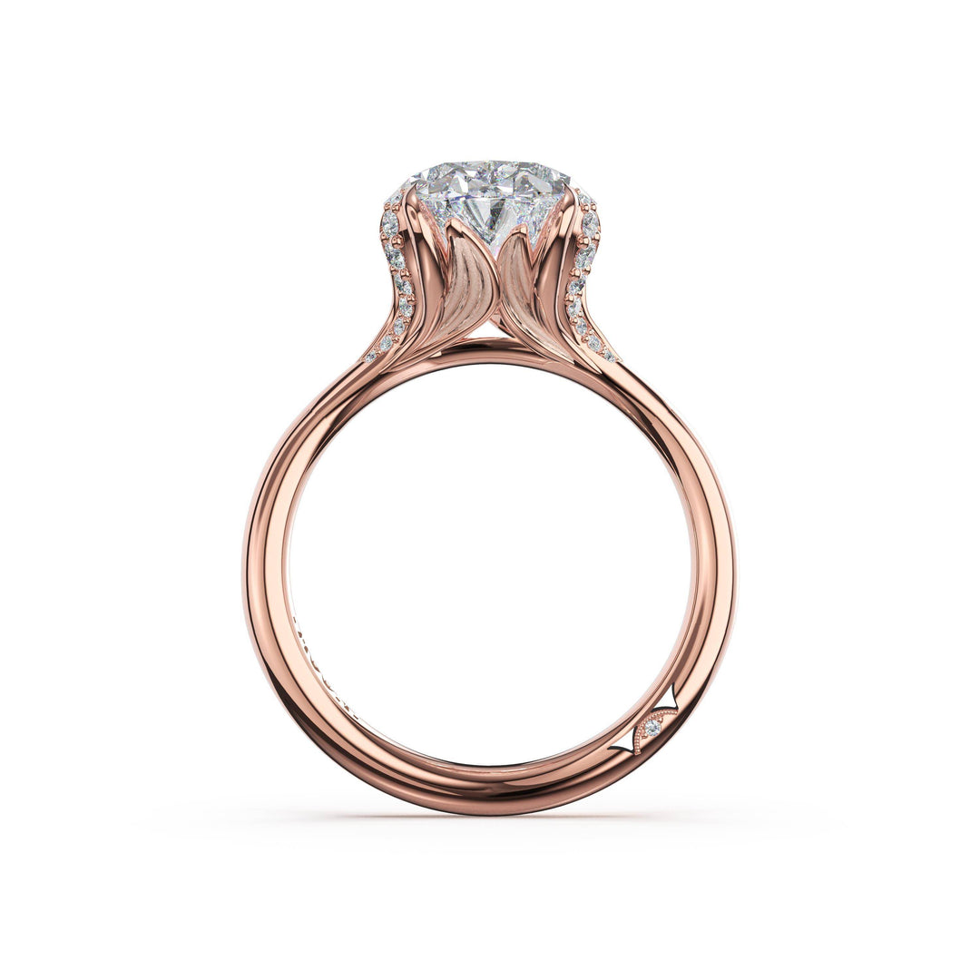 Oval Petal-Crown Pavé Accent Solitaire in 18kt Rose Gold