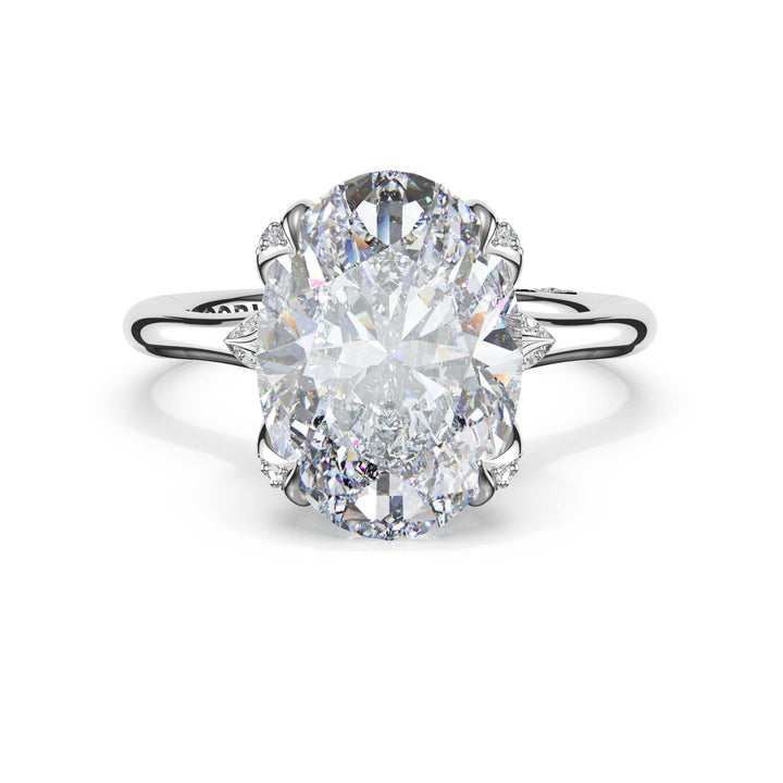 Oval Petal-Crown Pavé Accent Solitaire in Platinum