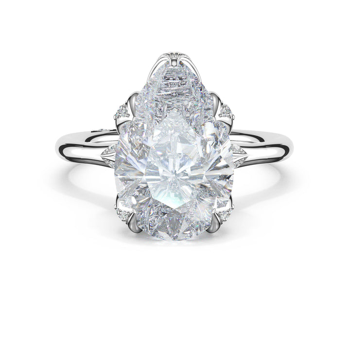 Pear Petal-Crown Pavé Accent Solitaire in 18kt White Gold