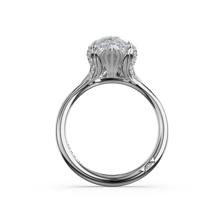 Pear Petal-Crown Pavé Accent Solitaire in 18kt White Gold