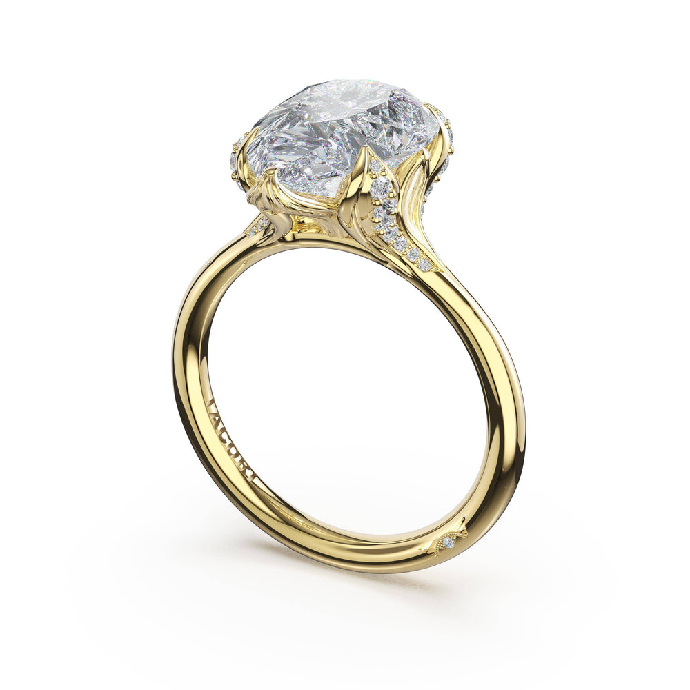 Pear Petal-Crown Pavé Accent Solitaire in 18kt Yellow Gold