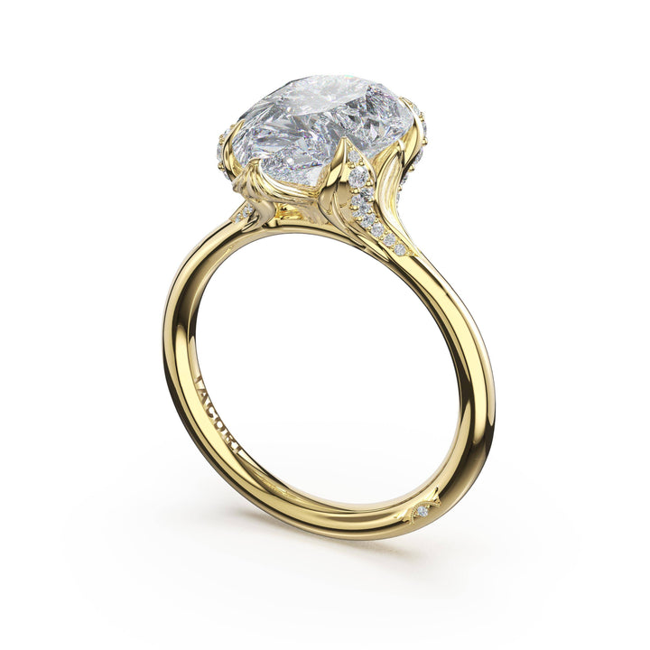 Pear Petal-Crown Pavé Accent Solitaire in 18kt Yellow Gold