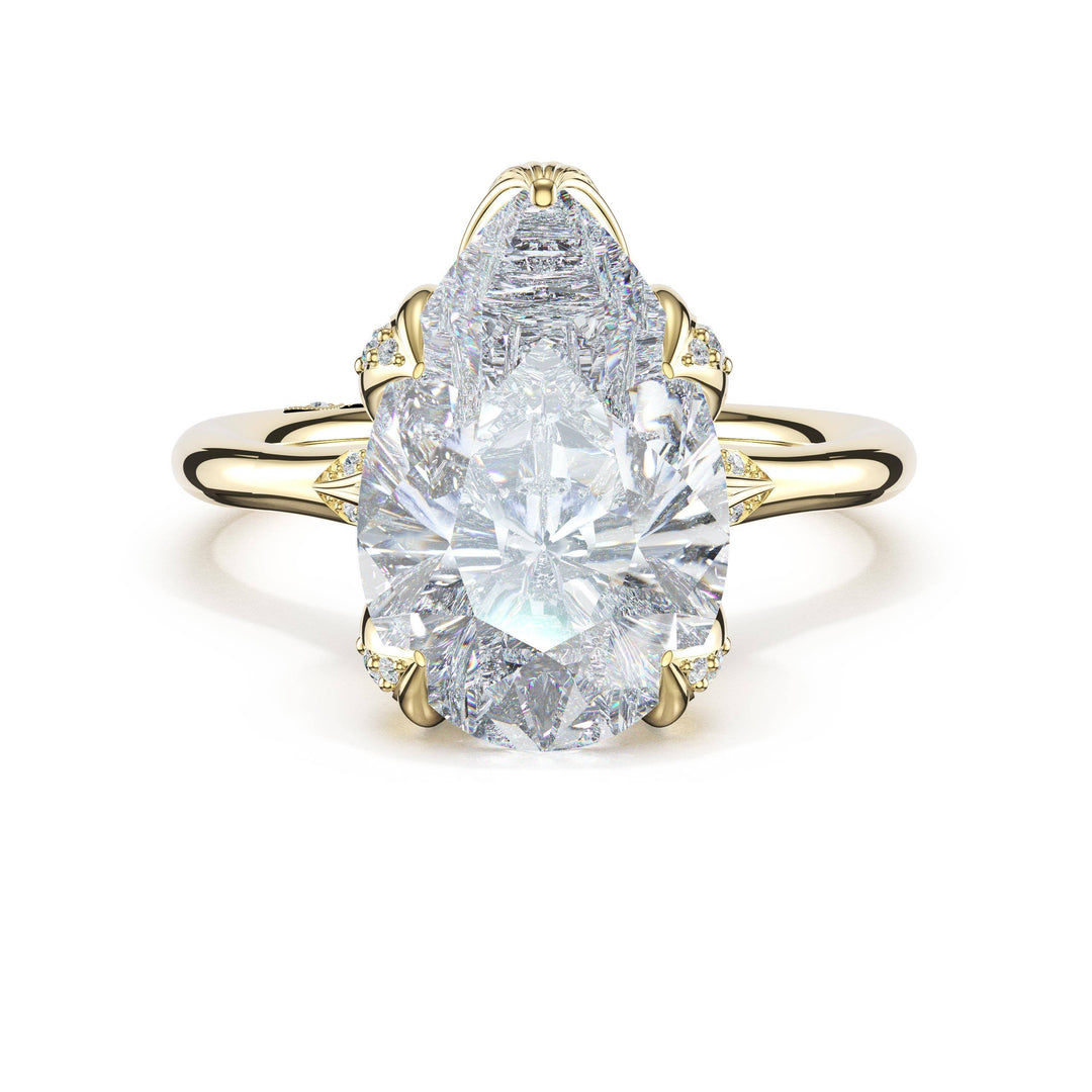 Pear Petal-Crown Pavé Accent Solitaire in 18kt Yellow Gold