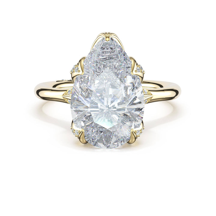Pear Petal-Crown Pavé Accent Solitaire in 18kt Yellow Gold