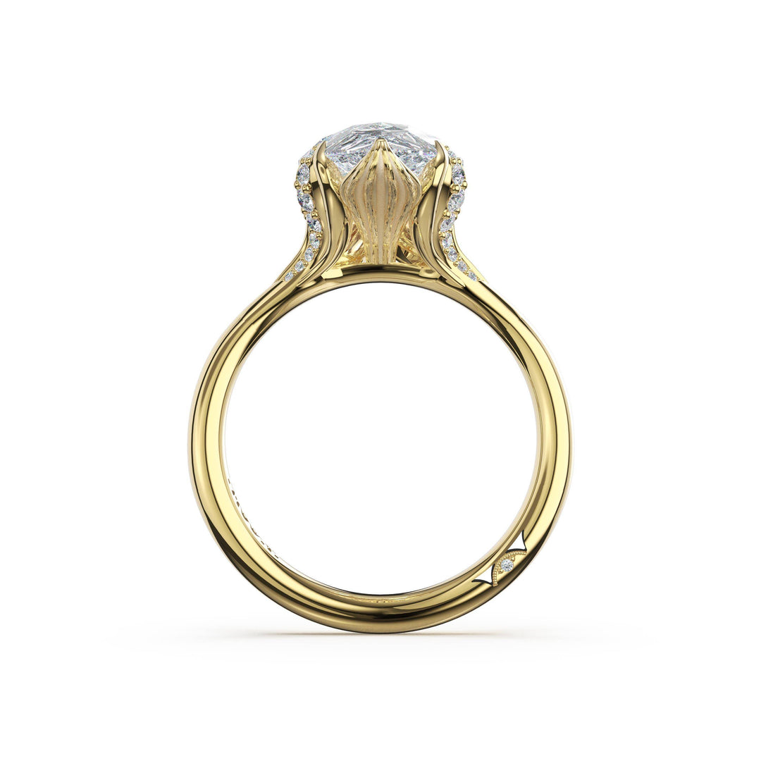 Pear Petal-Crown Pavé Accent Solitaire in 18kt Yellow Gold