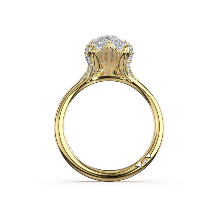 Pear Petal-Crown Pavé Accent Solitaire in 18kt Yellow Gold