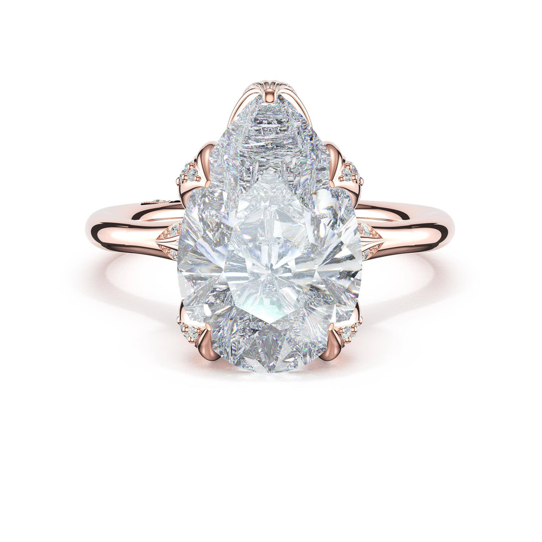 Pear Petal-Crown Pavé Accent Solitaire in 18kt Rose Gold