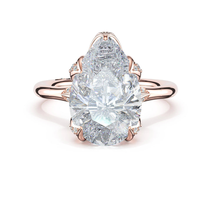 Pear Petal-Crown Pavé Accent Solitaire in 18kt Rose Gold
