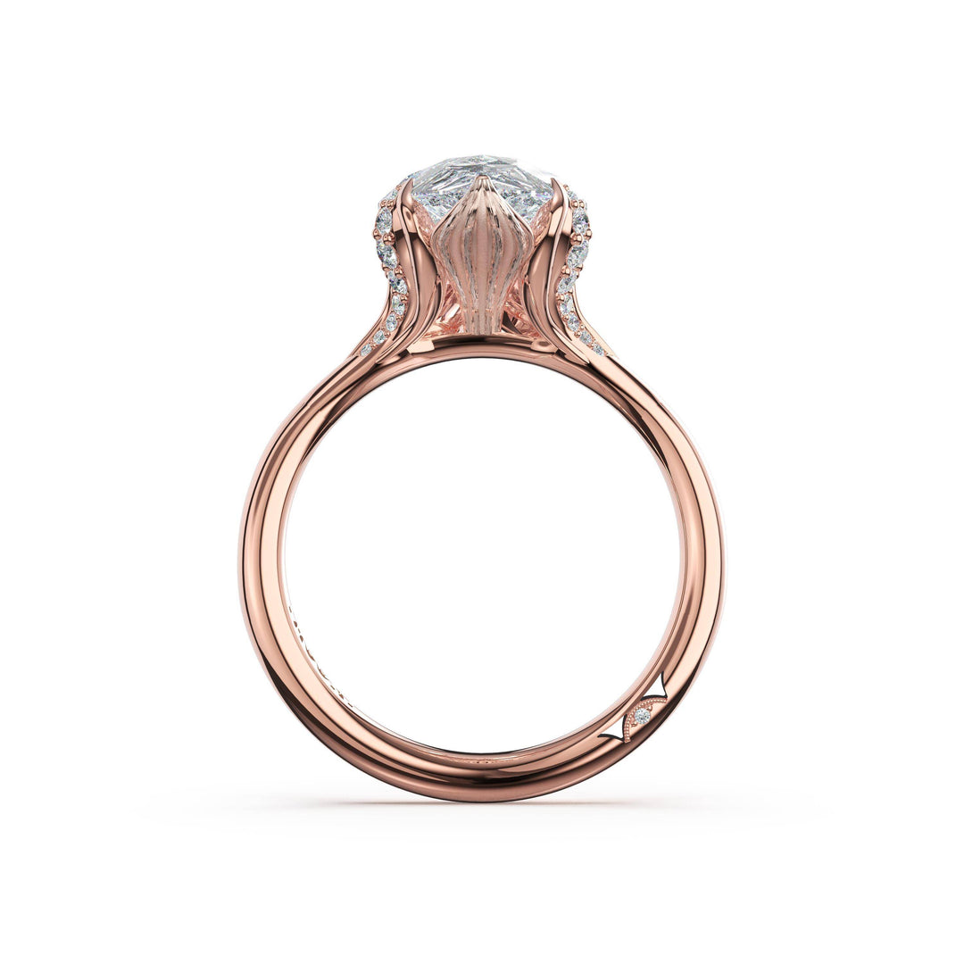 Pear Petal-Crown Pavé Accent Solitaire in 18kt Rose Gold