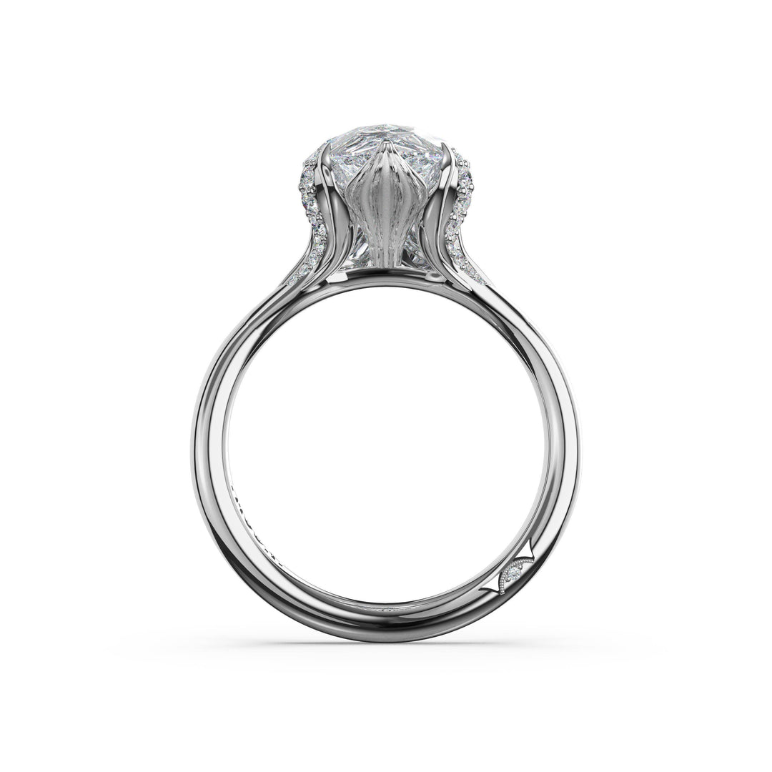 Pear Petal-Crown Pavé Accent Solitaire in Platinum