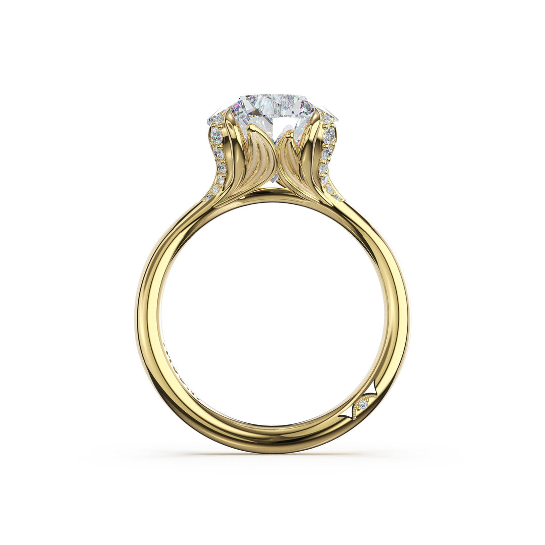 Round Petal-Crown Pavé Accent Solitaire in 18kt Yellow Gold