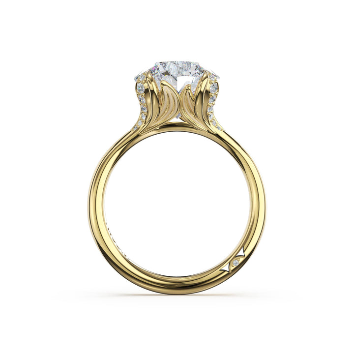 Round Petal-Crown Pavé Accent Solitaire in 18kt Yellow Gold