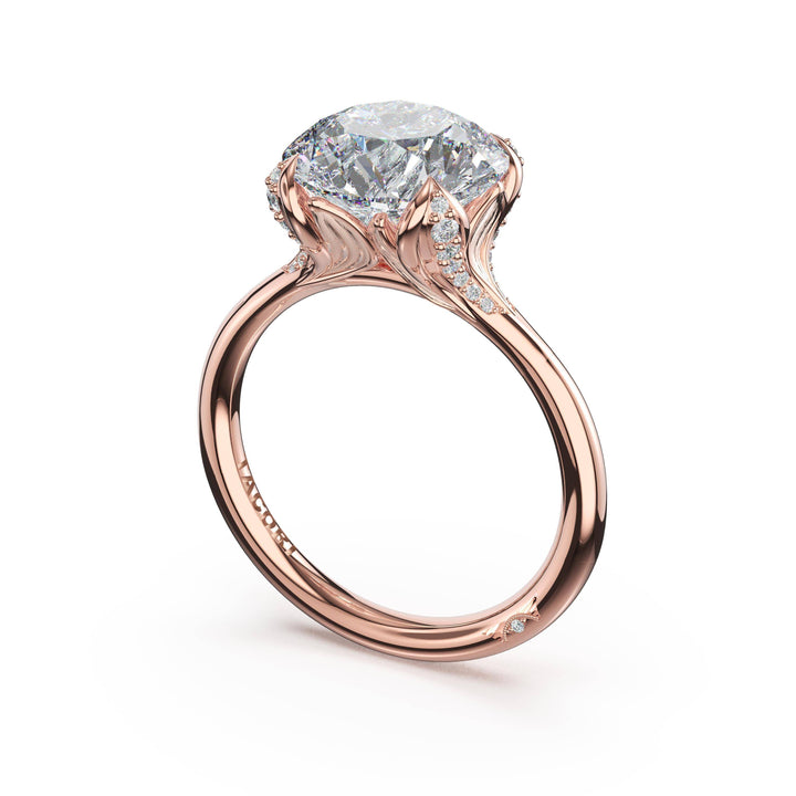 Round Petal-Crown Pavé Accent Solitaire in 18kt Rose Gold