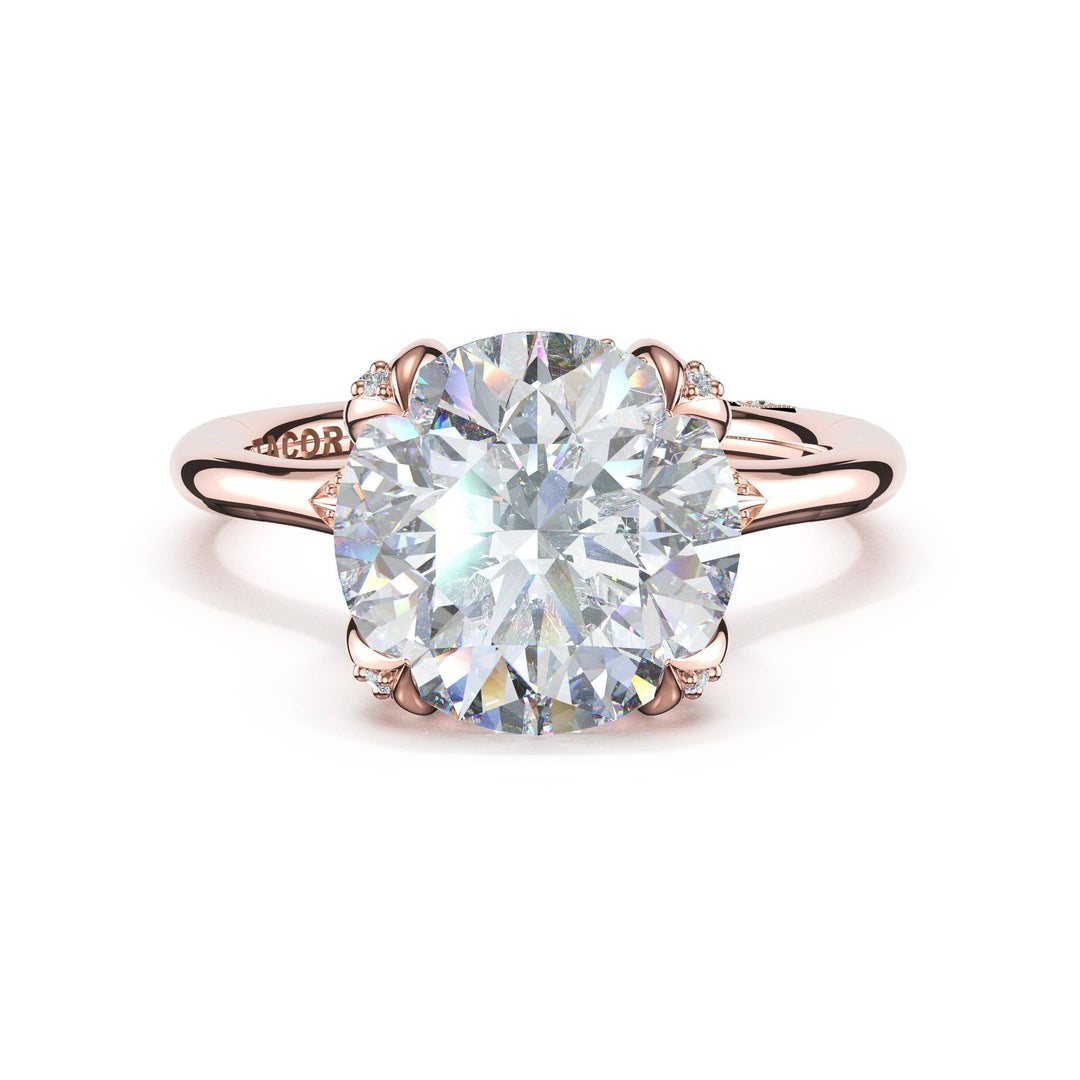 Round Petal-Crown Pavé Accent Solitaire in 18kt Rose Gold