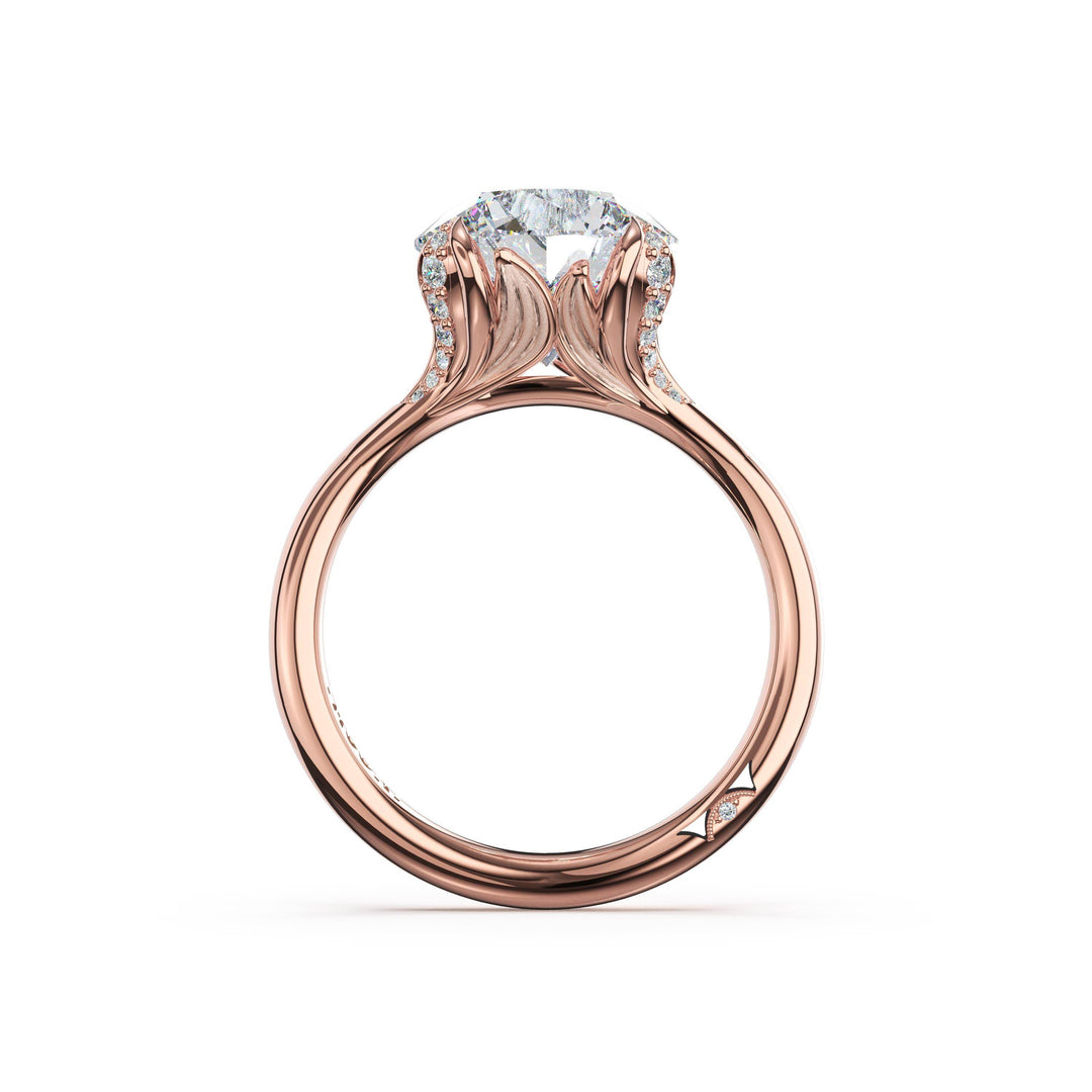 Round Petal-Crown Pavé Accent Solitaire in 18kt Rose Gold