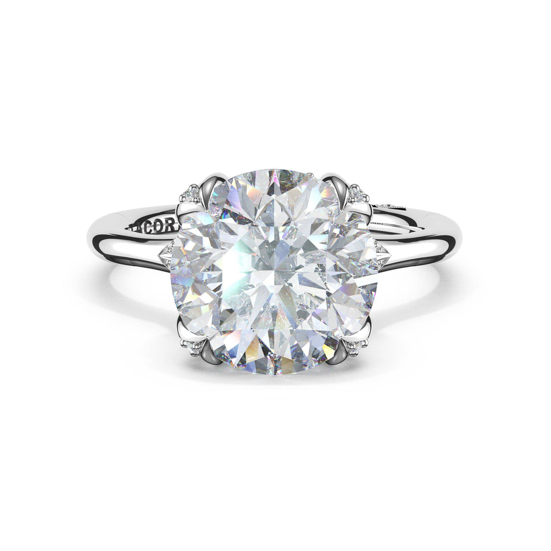 Round Petal-Crown Pavé Accent Solitaire in Platinum