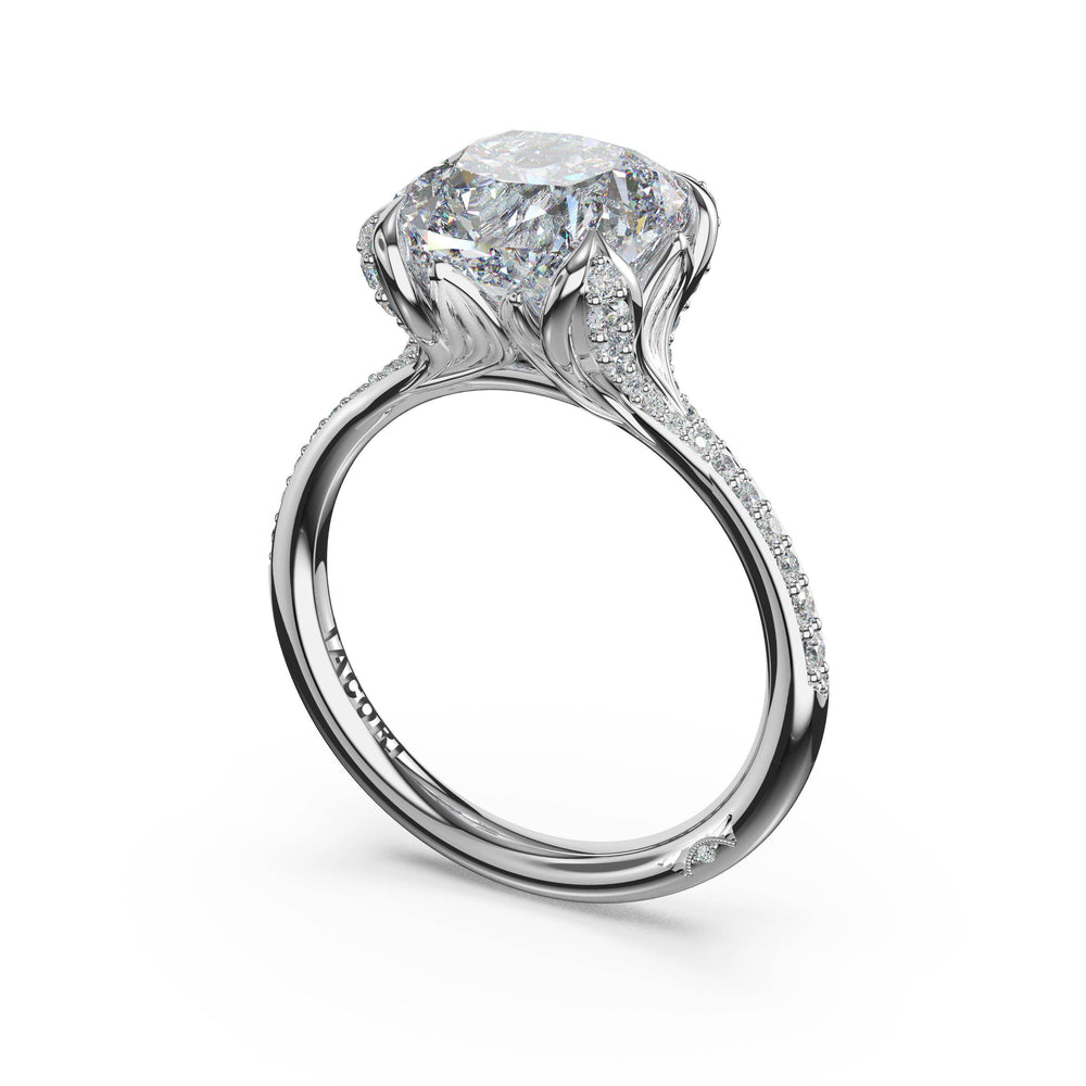 Cushion Petal-Crown Pavé Intense Solitaire in 18kt White Gold