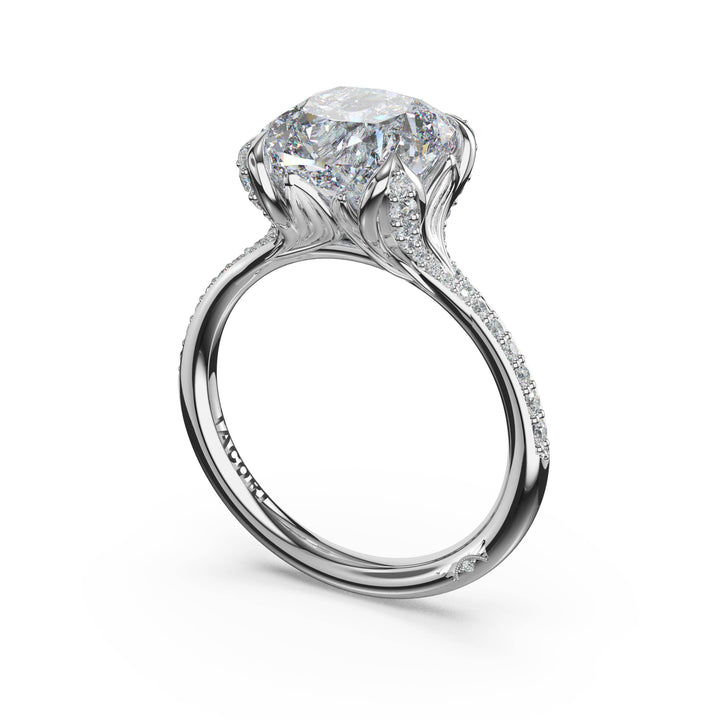 Cushion Petal-Crown Pavé Intense Solitaire in 18kt White Gold
