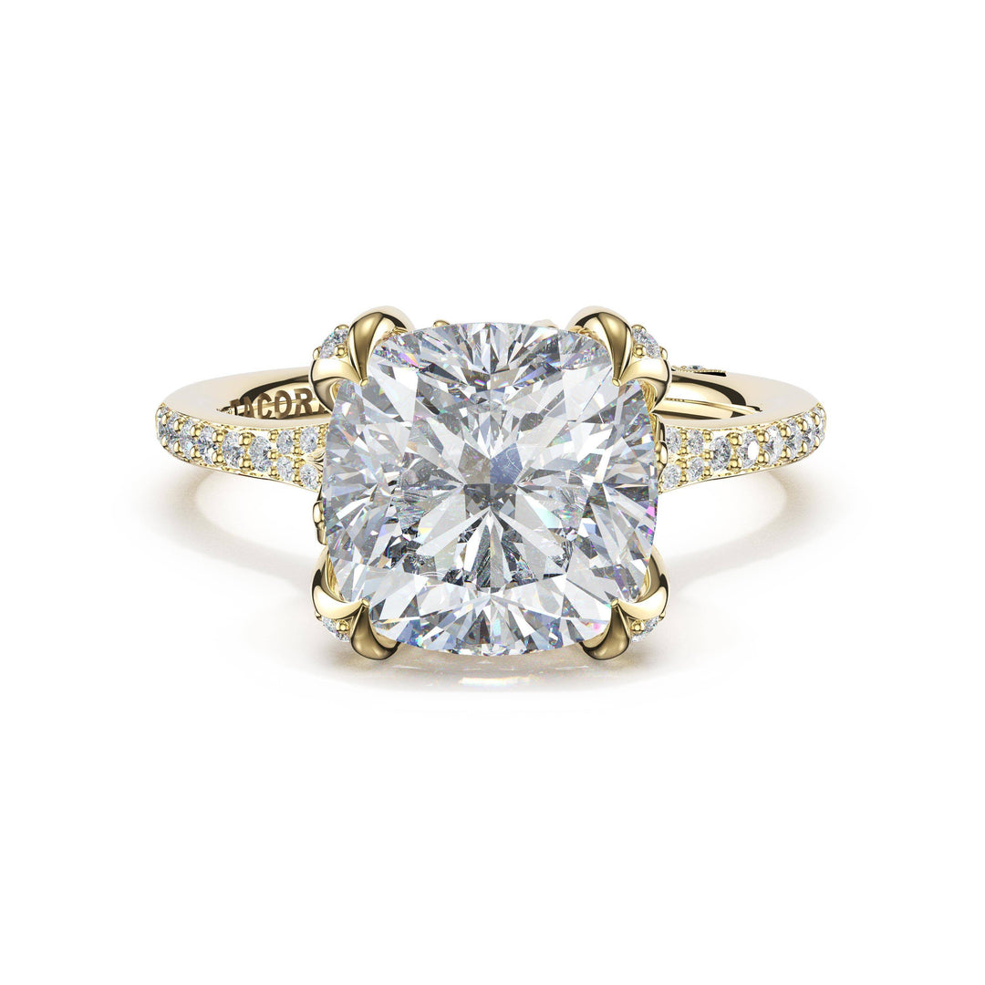 Cushion Petal-Crown Pavé Intense Solitaire in 18kt Yellow Gold