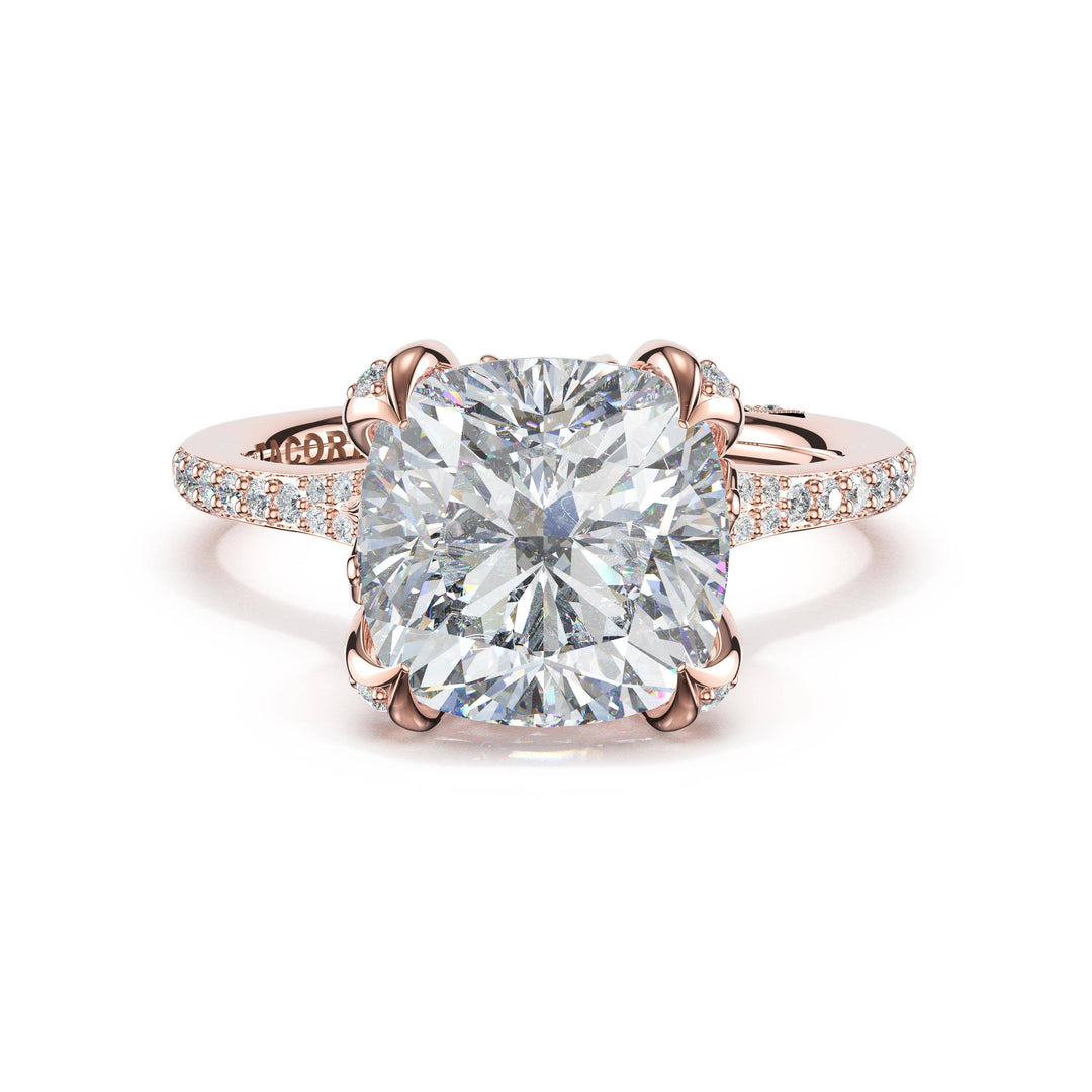 Cushion Petal-Crown Pavé Intense Solitaire in 18kt Rose Gold