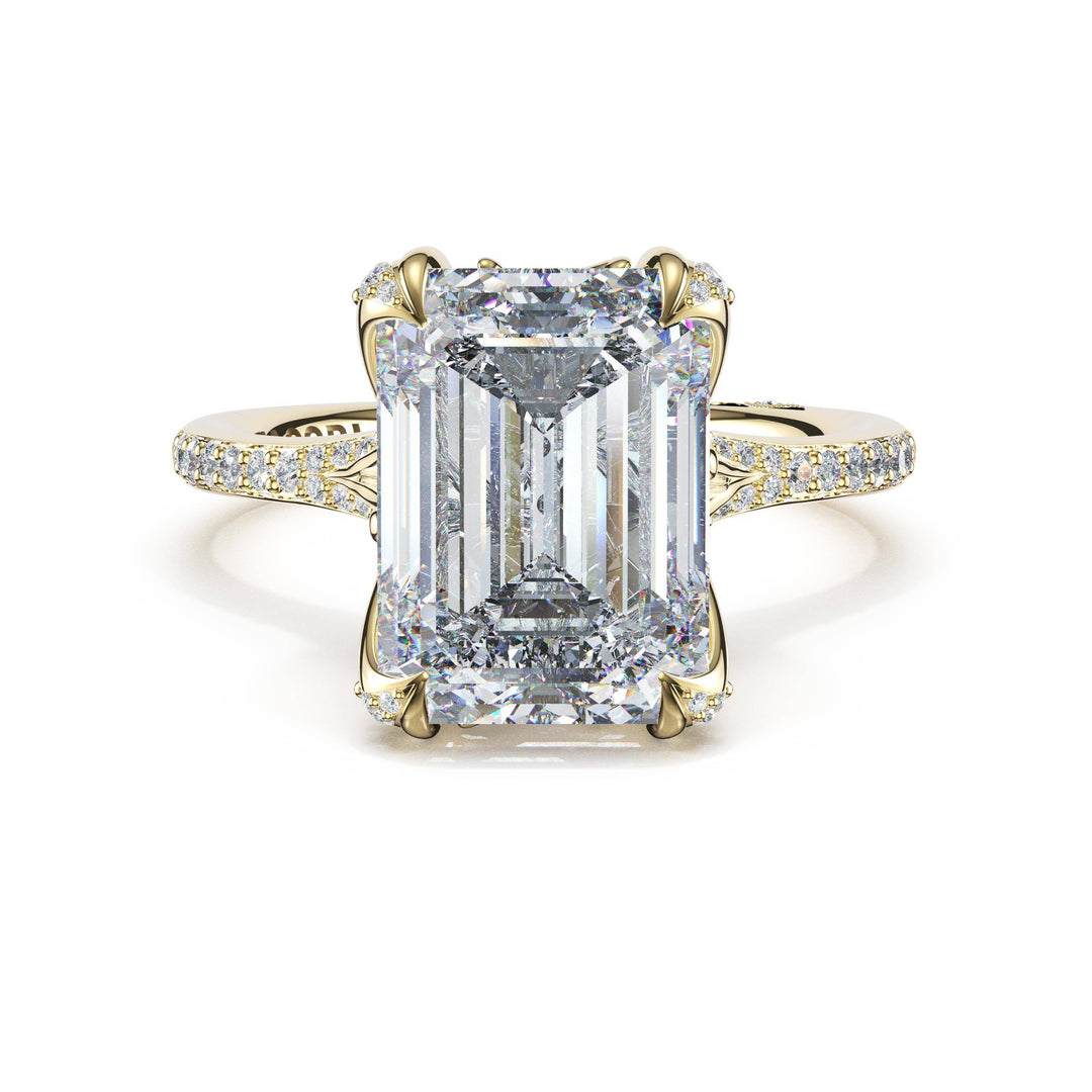 Emerald Petal-Crown Pavé Intense Solitaire in 18kt Yellow Gold