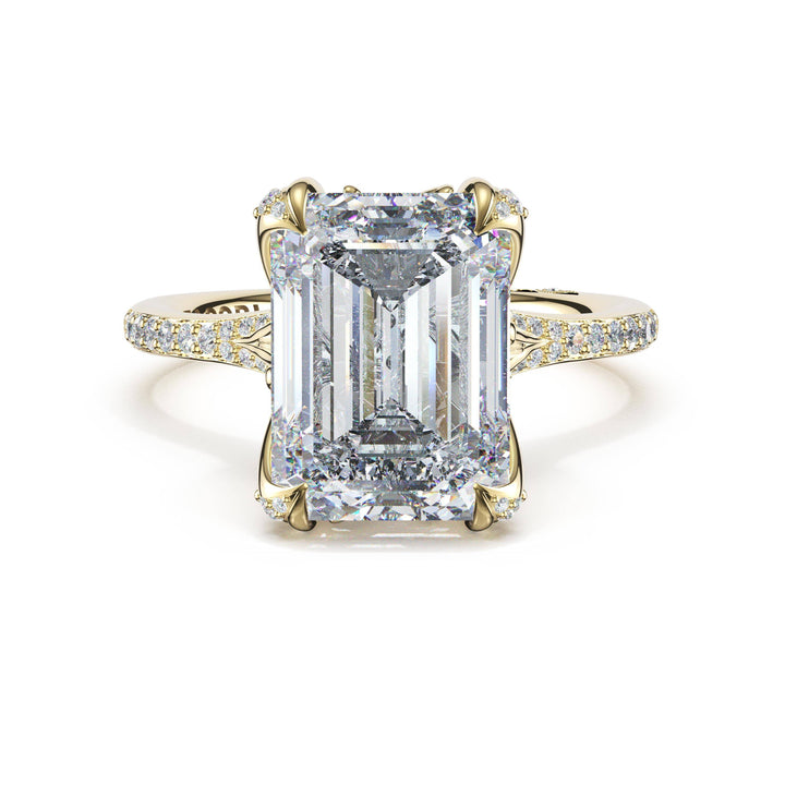 Emerald Petal-Crown Pavé Intense Solitaire in 18kt Yellow Gold