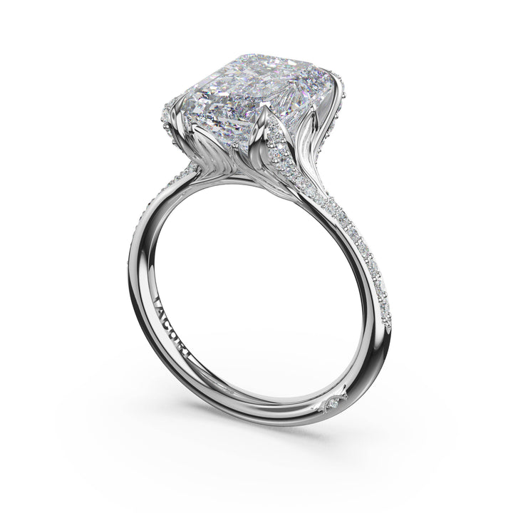 Emerald Petal-Crown Pavé Intense Solitaire in Platinum