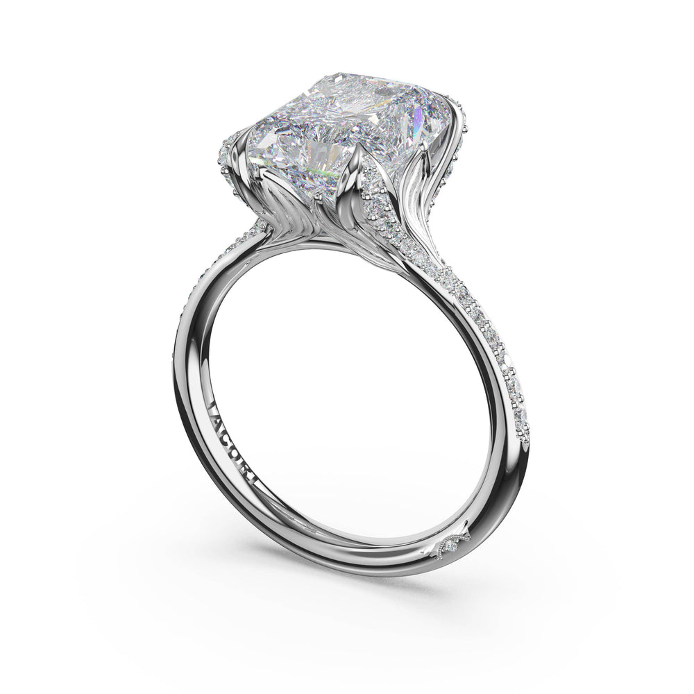 Radiant Petal-Crown Pavé Intense Solitaire in Platinum