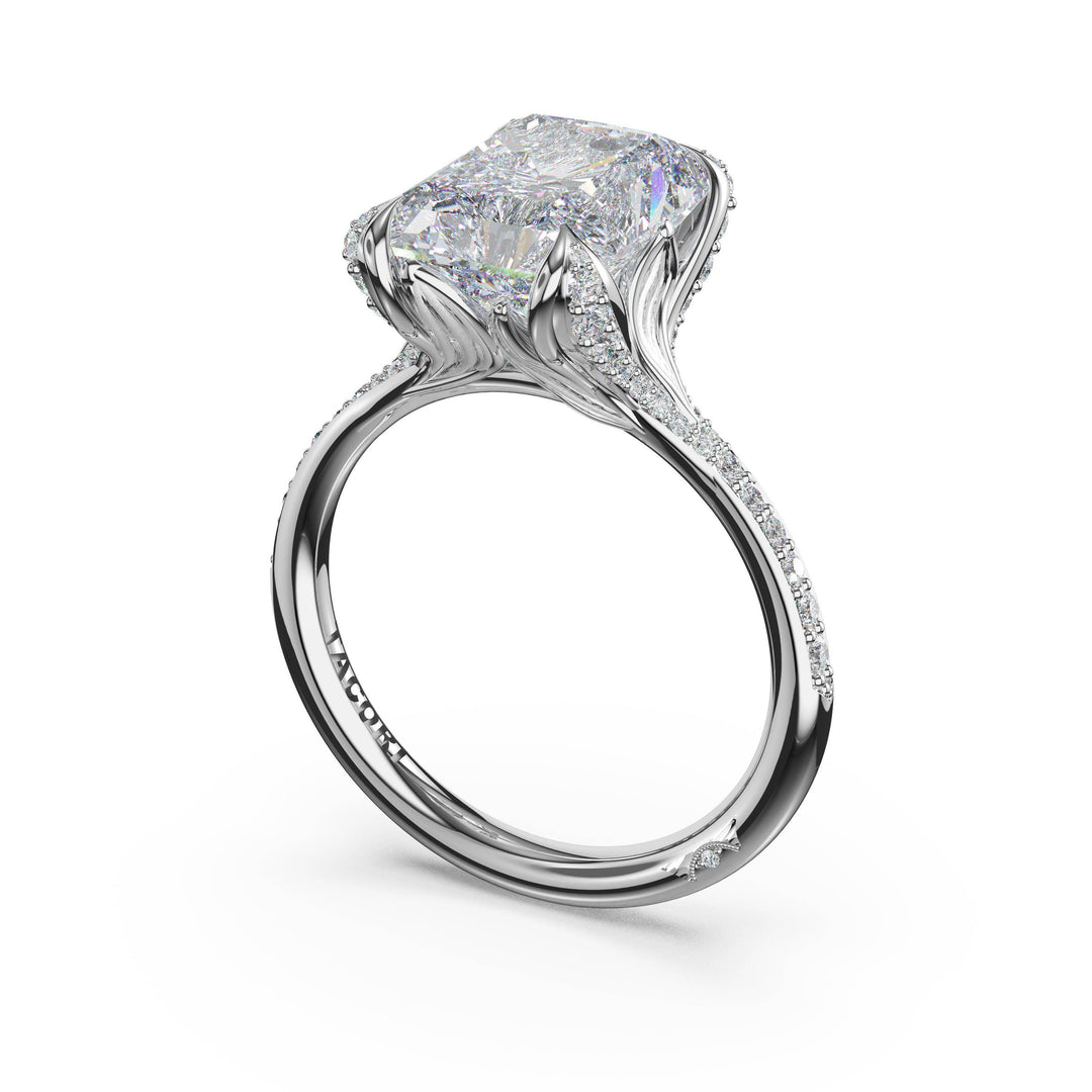 Radiant Petal-Crown Pavé Intense Solitaire in Platinum