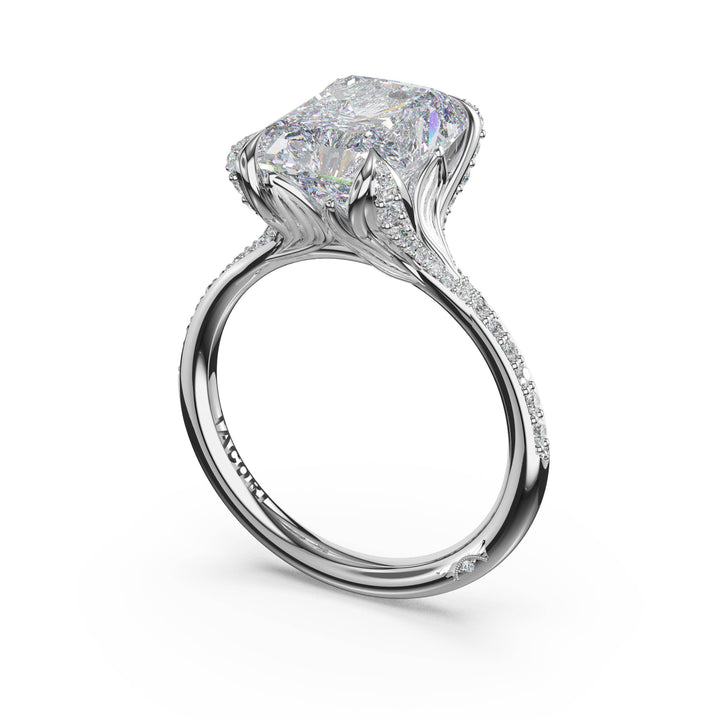 Radiant Petal-Crown Pavé Intense Solitaire in Platinum