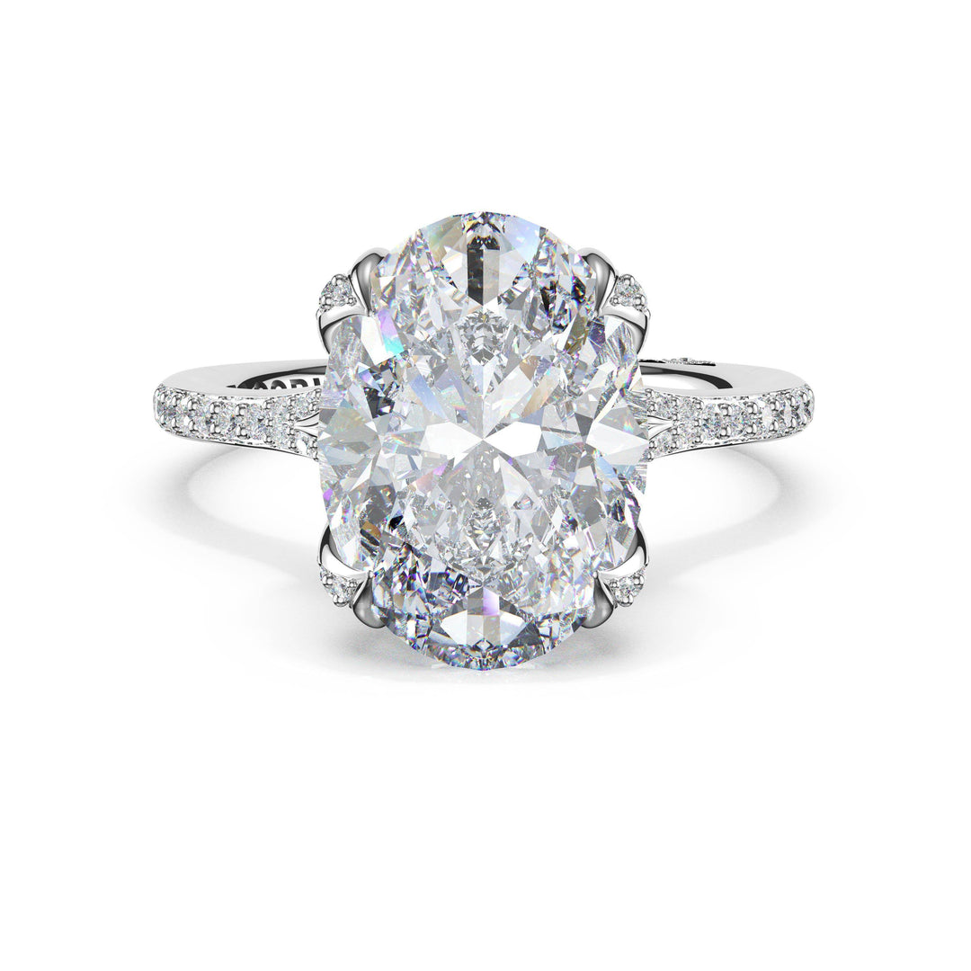 Oval Petal-Crown Pavé Intense Solitaire in 18kt White Gold