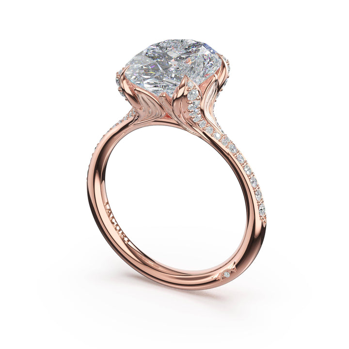 Oval Petal-Crown Pavé Intense Solitaire in 18kt Rose Gold