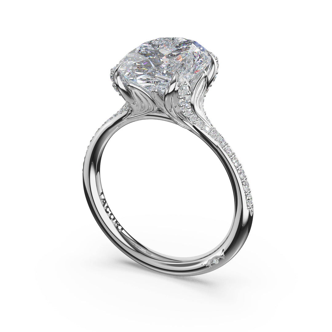 Oval Petal-Crown Pavé Intense Solitaire in Platinum