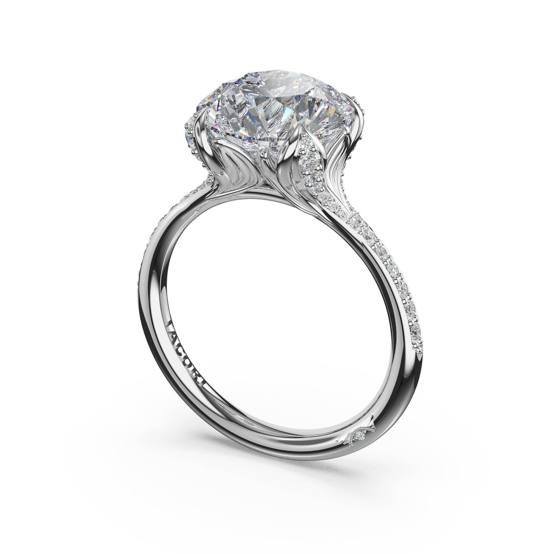 Round Petal-Crown Pavé Intense Solitaire in 18kt White Gold