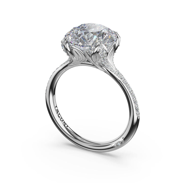 Round Petal-Crown Pavé Intense Solitaire in 18kt White Gold