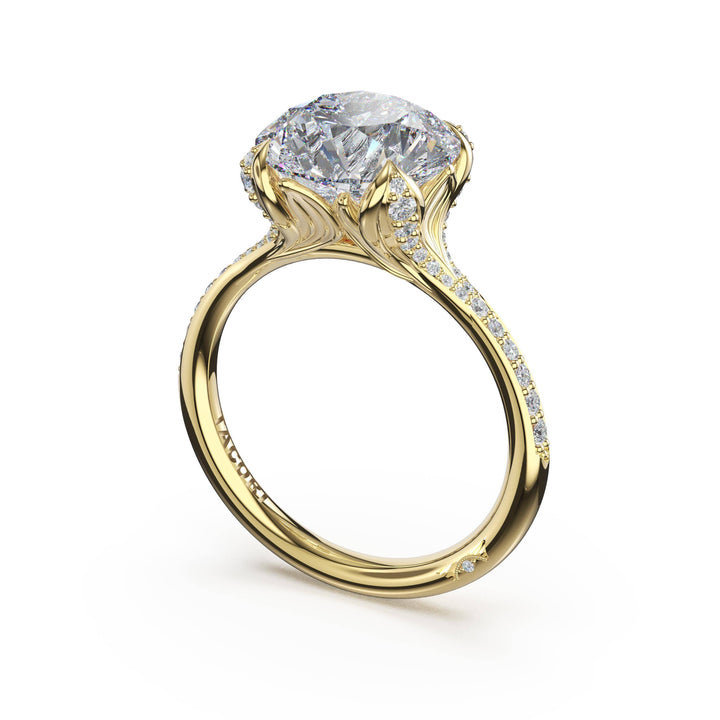 Round Petal-Crown Pavé Intense Solitaire in 18kt Yellow Gold