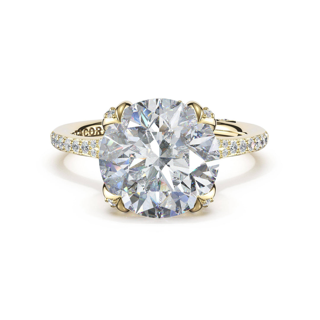 Round Petal-Crown Pavé Intense Solitaire in 18kt Yellow Gold