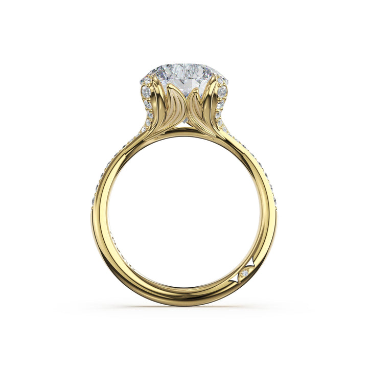 Round Petal-Crown Pavé Intense Solitaire in 18kt Yellow Gold