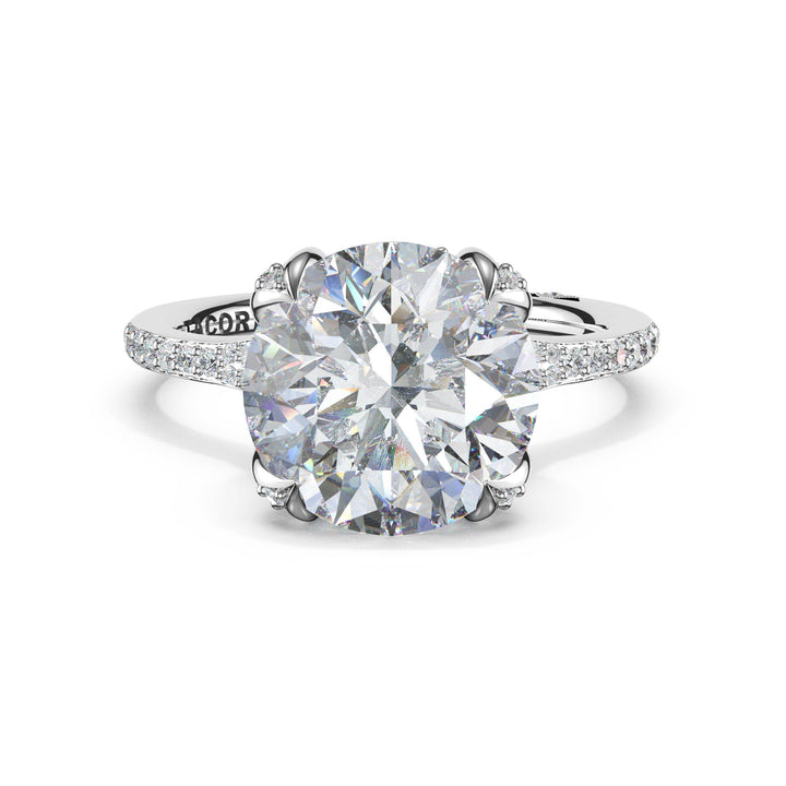 Round Petal-Crown Pavé Intense Solitaire in Platinum