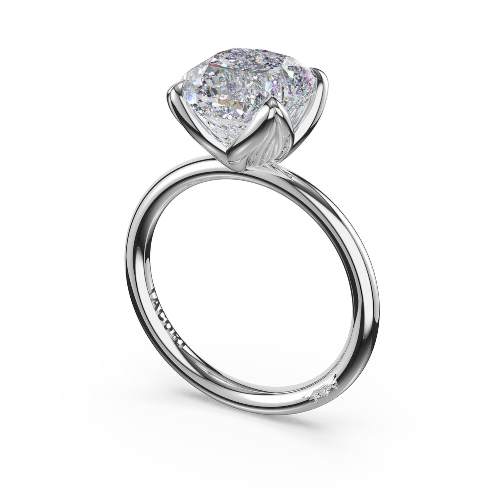 Cushion Sculpted Petal-Prong Solitaire in 18kt White Gold