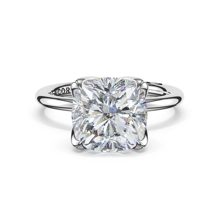 Cushion Sculpted Petal-Prong Solitaire in 18kt White Gold