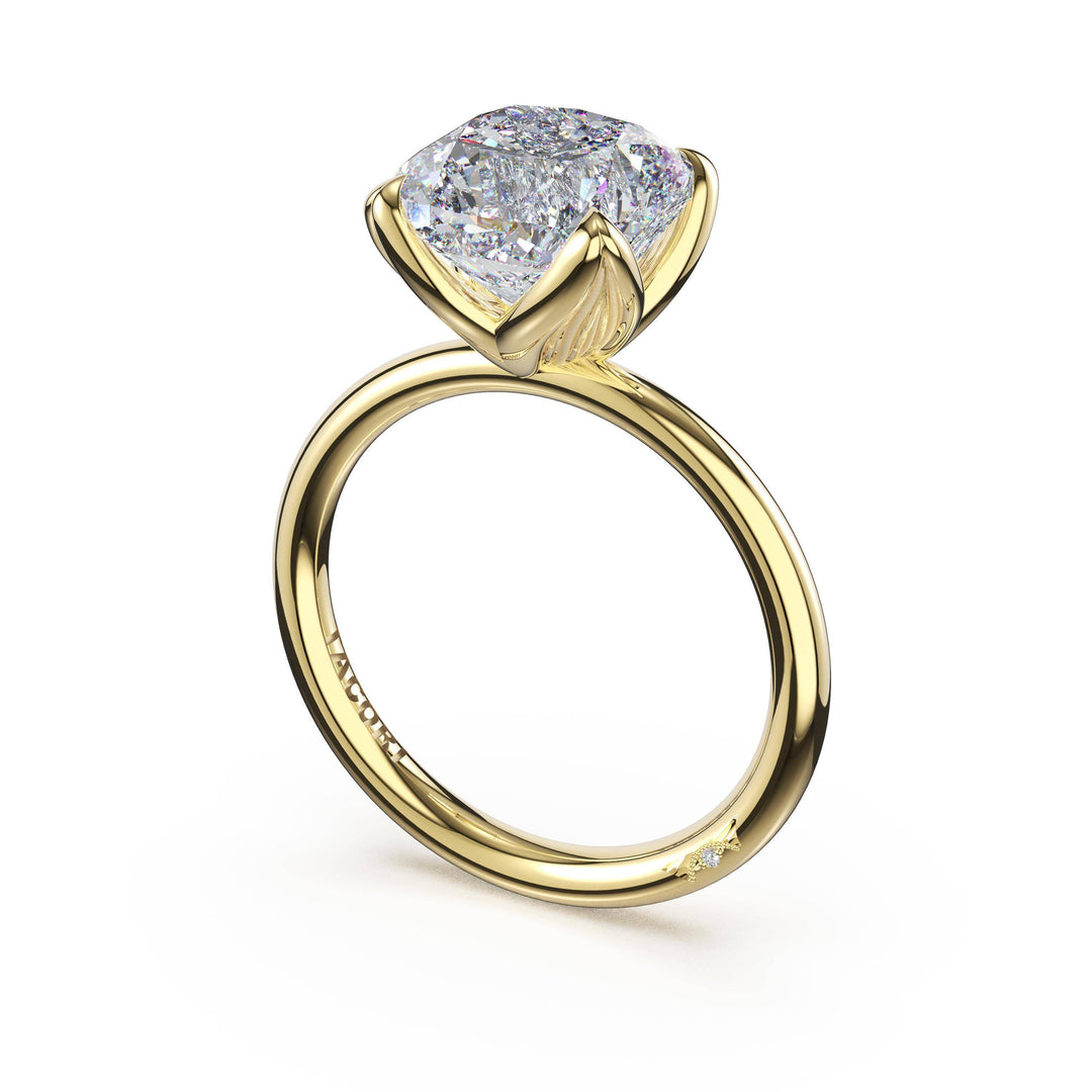 Cushion Sculpted Petal-Prong Solitaire in 18kt Yellow Gold