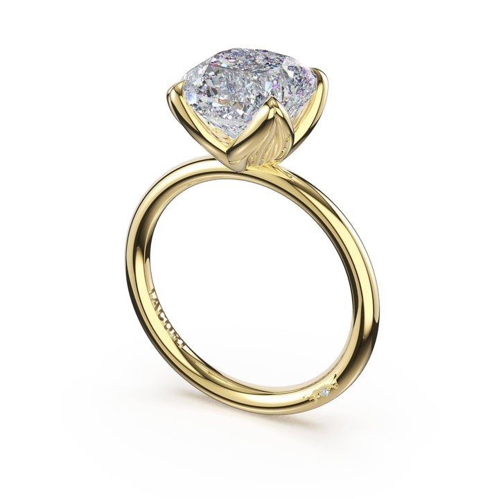 Cushion Sculpted Petal-Prong Solitaire in 18kt Yellow Gold
