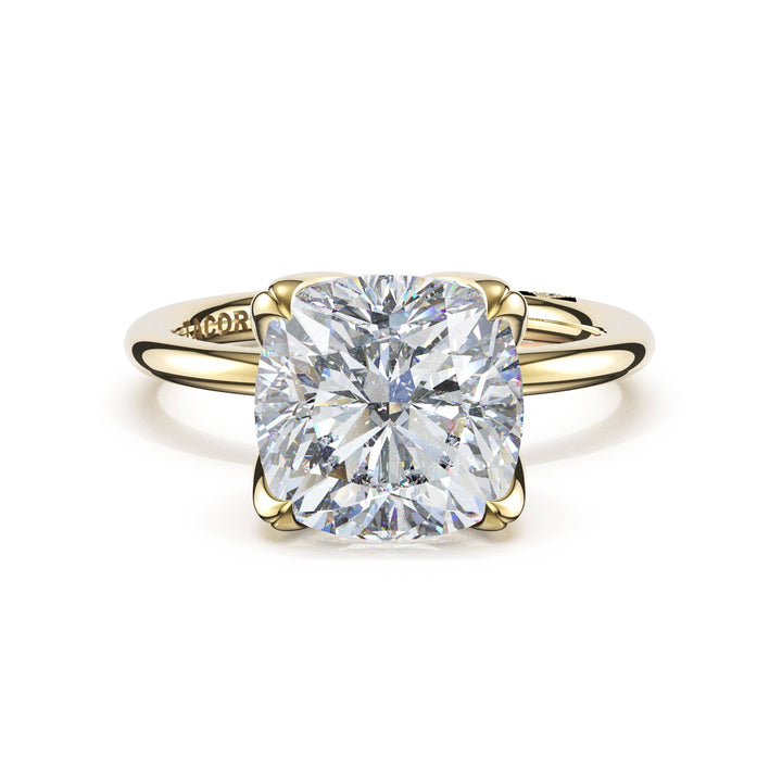 Cushion Sculpted Petal-Prong Solitaire in 18kt Yellow Gold