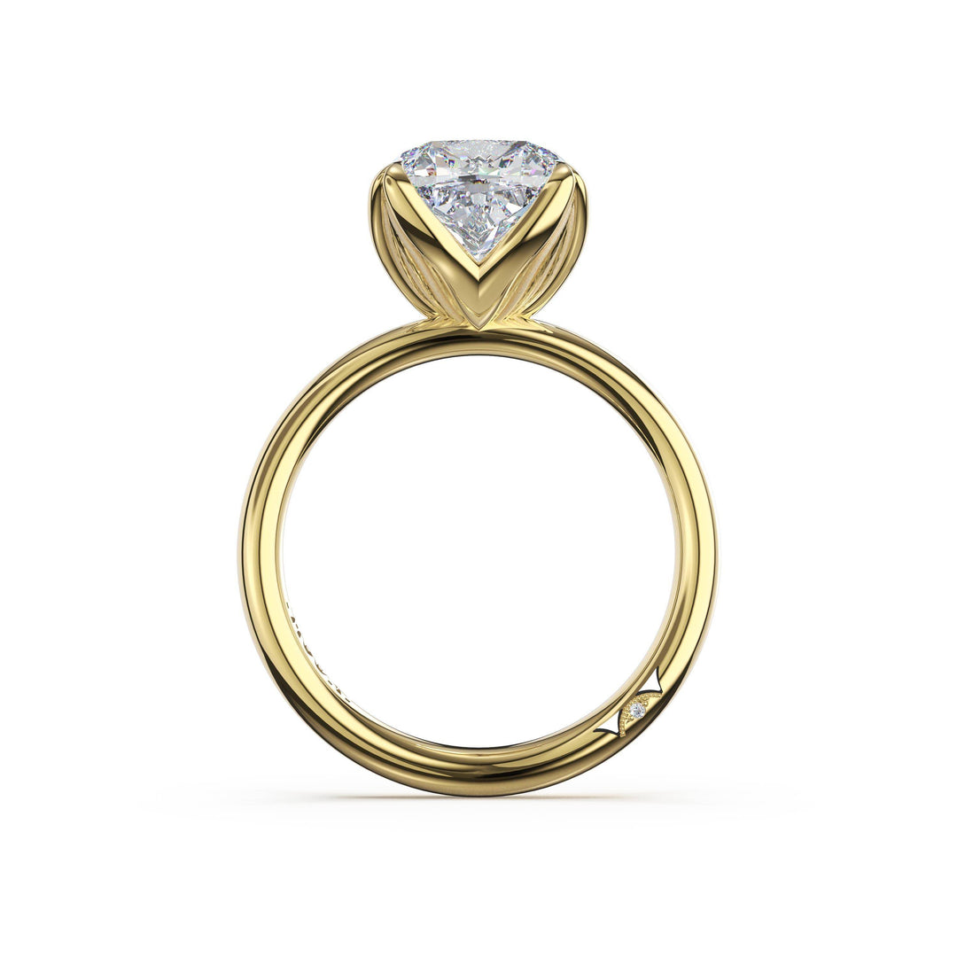 Cushion Sculpted Petal-Prong Solitaire in 18kt Yellow Gold