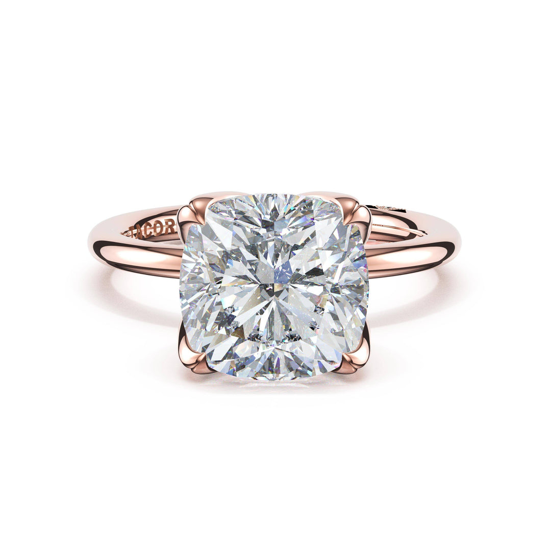 Cushion Sculpted Petal-Prong Solitaire in 18kt Rose Gold