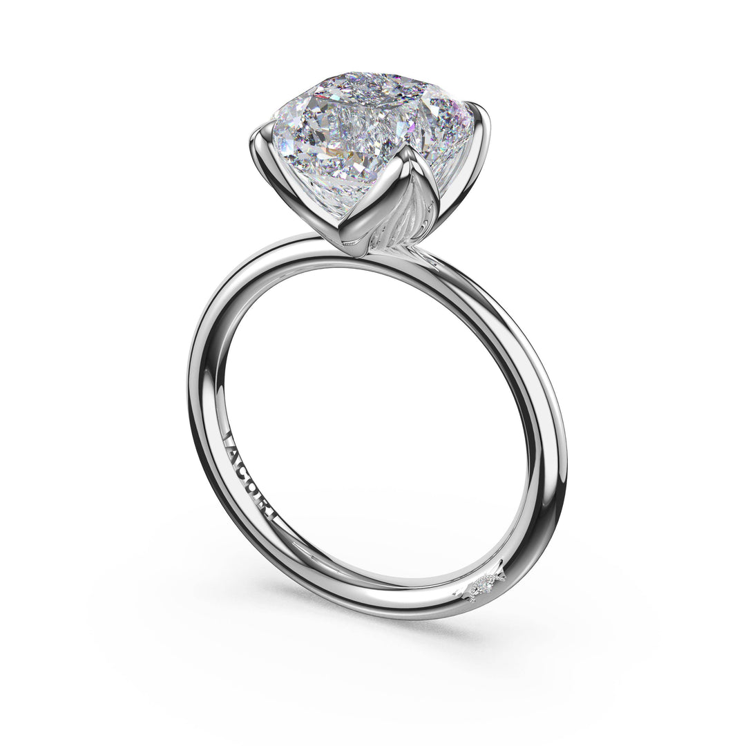 Cushion Sculpted Petal-Prong Solitaire in Platinum